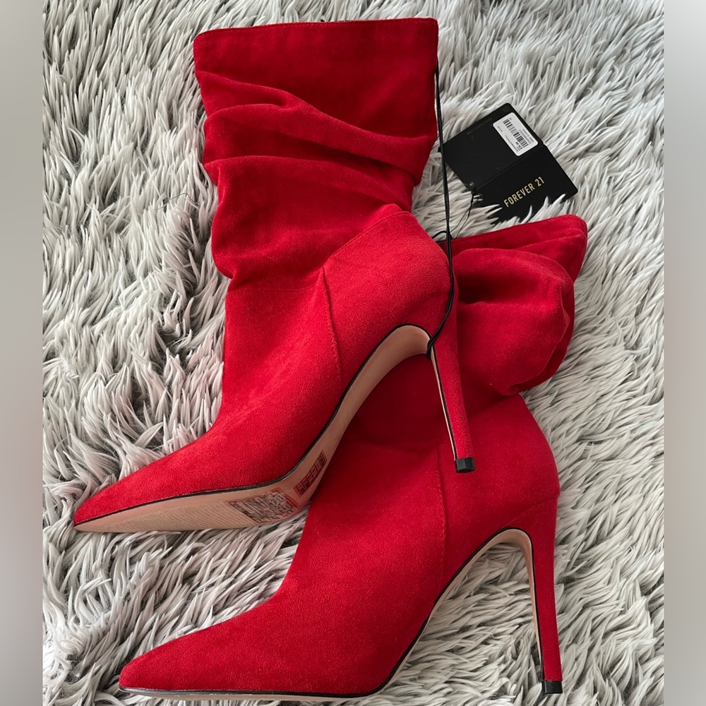 Forever 21 Vibrant Red Heeled Boots